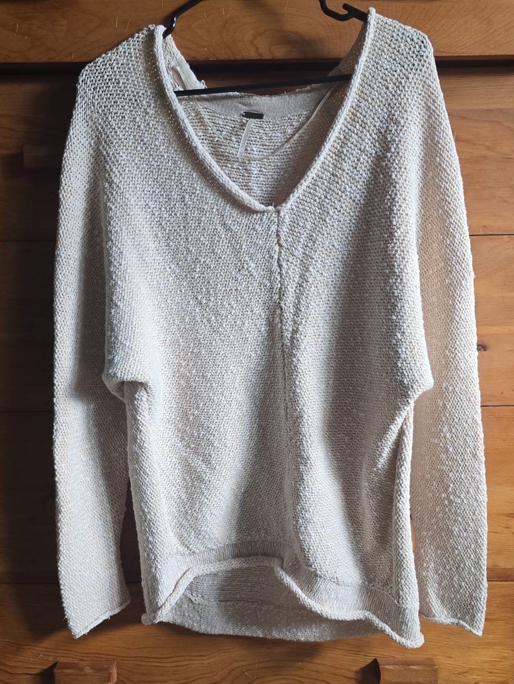 Free People Ivory/Peachy Oversized V-Neck Hi-Low Knit Sweater, XS